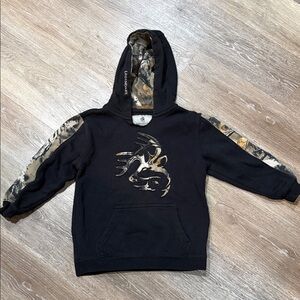 Legendary Whitetails Kids Black Hoodie with Camo Accents